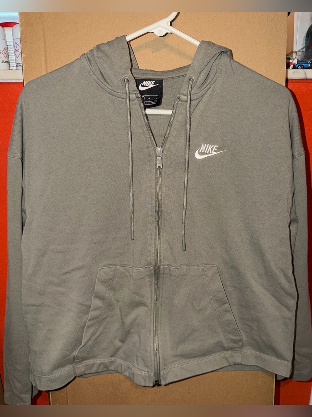 Nike Grayish Green Zip-Up Hoodie with Drawstrings